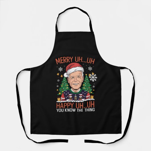 Grappige Kerstman Joe Biden Prettig Uh Uh Kerstfee Schort (Voorkant)