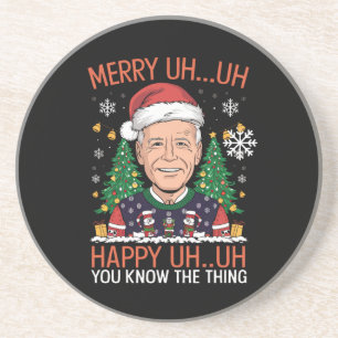 Grappige Kerstman Joe Biden Prettig Uh Uh Kerstfee Zandsteen Onderzetter