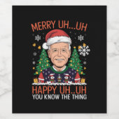 Grappige Kerstman Joe Biden Prettig Uh Uh Kerstmis Wijn Etiket (Enkel label)