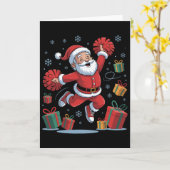 Grappige Kerstman Juichende Cheerleading Kerstmis Kaart (Gele Bloem)