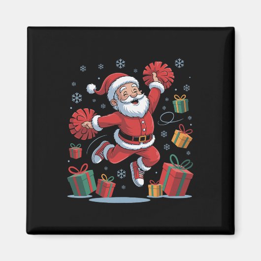Grappige Kerstman Juichende Cheerleading Kerstmis Magneet (Voorkant)