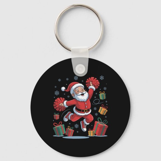 Grappige Kerstman Juichende Cheerleading Kerstmis  Sleutelhanger (Voorkant)