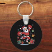 Grappige Kerstman Juichende Cheerleading Kerstmis  Sleutelhanger (Voorkant)
