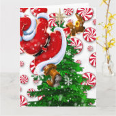 Grappige Kerstman  Kaart (Gele Bloem)