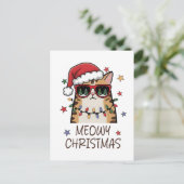 Grappige Kerstman Kat "Meowy Kerstmis" Feestdagenkaart (Staand voorkant)