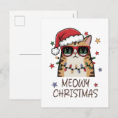 Grappige Kerstman Kat "Meowy Kerstmis" Feestdagenkaart (Voorkant / Achterkant)