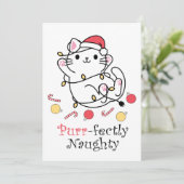 Grappige Kerstman Kat Purrfect Ondeugend Feestdagenkaart (Staand voorkant)