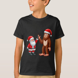 Grappige Kerstman Kerstman Bigfoot High-fiving Xm T-shirt