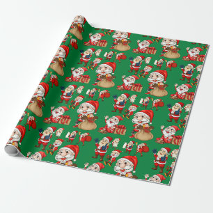 Grappige Kerstman Kerstman Groen Cadeaupapier