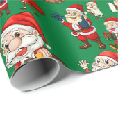 Grappige Kerstman Kerstman Groen Cadeaupapier (Rol Hoek)