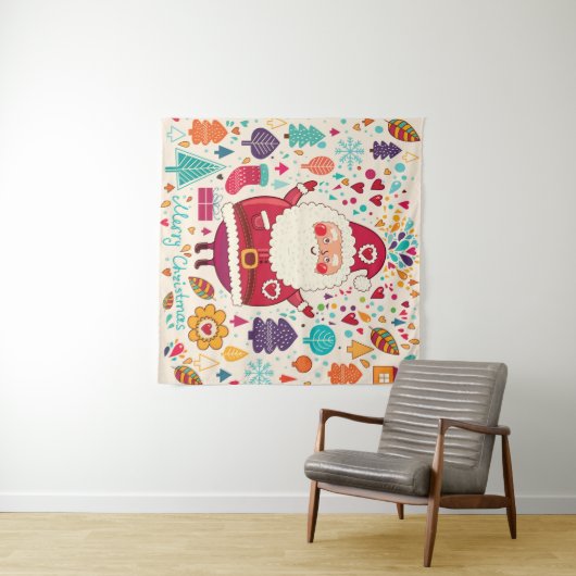 Grappige Kerstman Kerstmis Illustratie Wandkleed (In Situ (horizontaal))