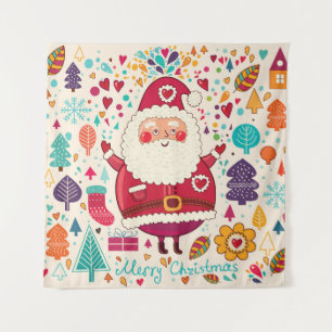 Grappige Kerstman Kerstmis Illustratie Wandkleed