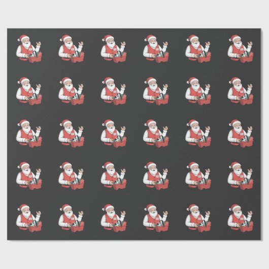 Grappige Kerstman Kerstwinkel Kassamedewerker Cadeaupapier (Vlak)