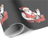 Grappige Kerstman Kerstwinkel Kassamedewerker Cadeaupapier (Rol Hoek)