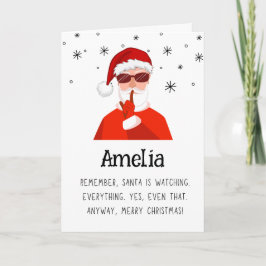 Grappige Kerstman kijkt Namen Prettig Kerstfeest Feestdagen Kaart