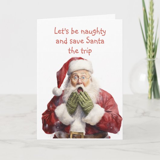 Grappige Kerstman Laten we ondeugend zijn Feestdagen Kaart (Voorkant)