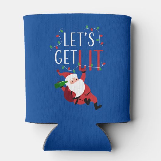 Grappige Kerstman Laten we verlichte kerstslogan Blikjeskoeler (Achterkant)