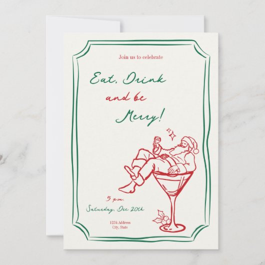 Grappige Kerstman Martini uitnodiging