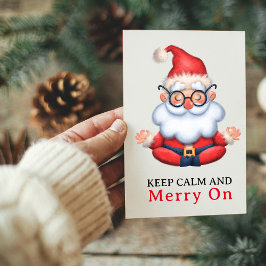 Grappige Kerstman Mediteert Blijf Kalm En Wees Vro Feestdagenkaart