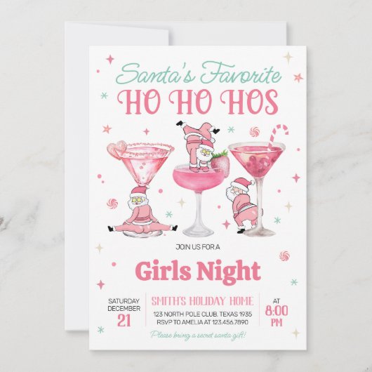 Grappige Kerstman Meisjes Night Christmas Party Ui Kaart (Voorkant)