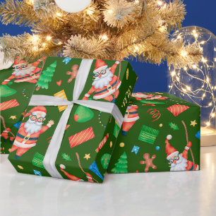 Grappige Kerstman met cadeaus Groen Cadeaupapier