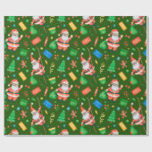 Grappige Kerstman met cadeaus Groen Cadeaupapier (Vlak)