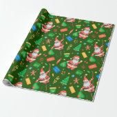 Grappige Kerstman met cadeaus Groen Cadeaupapier (Uitgerold)