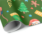 Grappige Kerstman met cadeaus Groen Cadeaupapier (Rol Hoek)