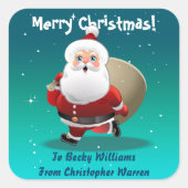 Grappige Kerstman met een zak vol cadeaus Vierkante Sticker (Voorkant)