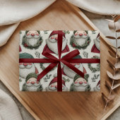 Grappige kerstman met feestelijke kransen cadeaupapier