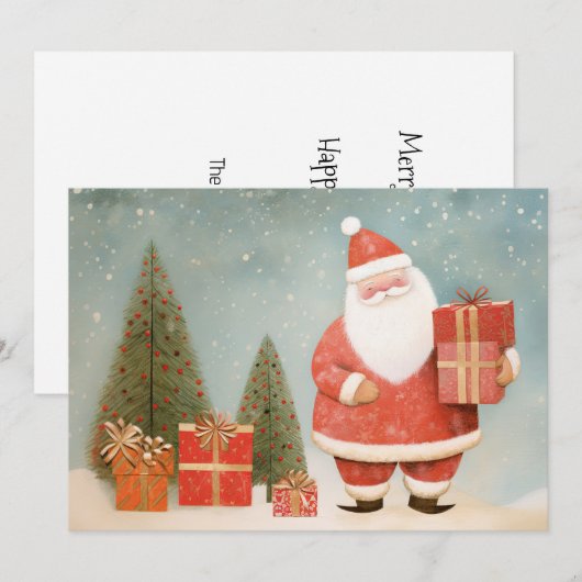 Grappige Kerstman met kerstboom en cadeaus Feestdagenkaart (Voorkant / Achterkant)
