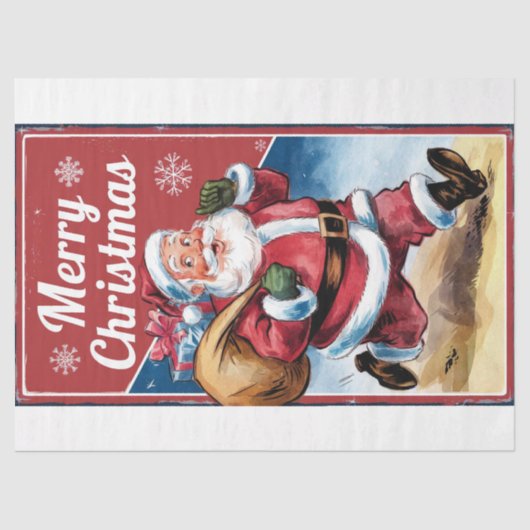 Grappige Kerstman met kersttas Tissuepapier (Voorkant)