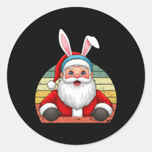 Grappige Kerstman met konijnenoren voor een kerst Ronde Sticker