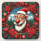 Grappige Kerstman met krans en Ornamenten Bier Onderzetter (Voorkant)