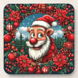 Grappige Kerstman met krans en Ornamenten Bier Onderzetter