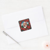Grappige Kerstman met krans en Ornamenten Vierkante Sticker (Envelop)