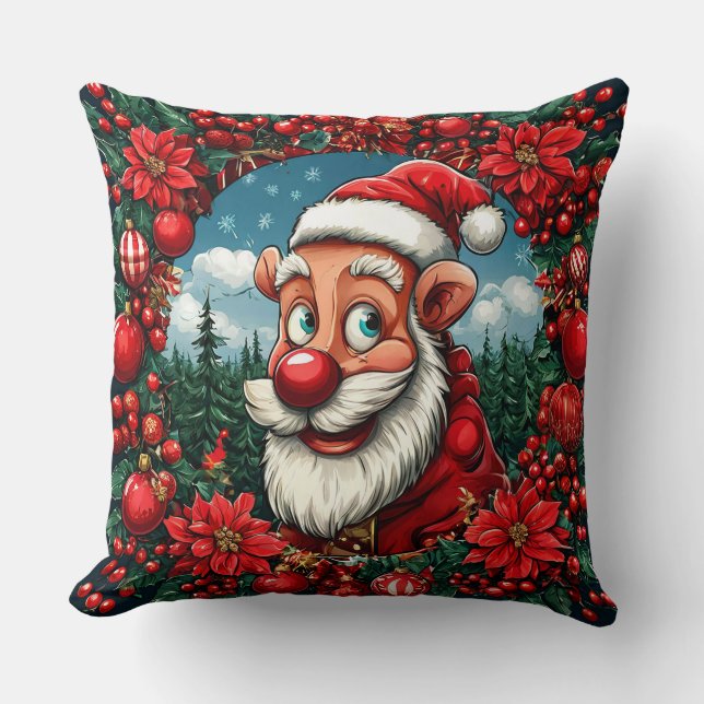 Grappige Kerstman met krans en versieringen Kussen (Voorkant)