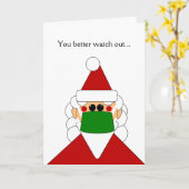 Grappige Kerstman met Masker Kerst Kaart  (Gele Bloem)