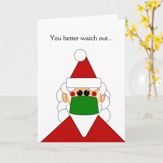 Grappige Kerstman met Masker Kerst Kaart  (Gele Bloem)