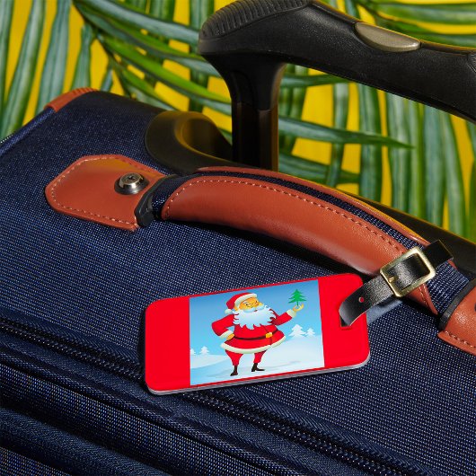 Grappige kerstman met mini kerstboom bagagelabel