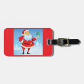 Grappige kerstman met mini kerstboom bagagelabel (Voorkant horizontaal)