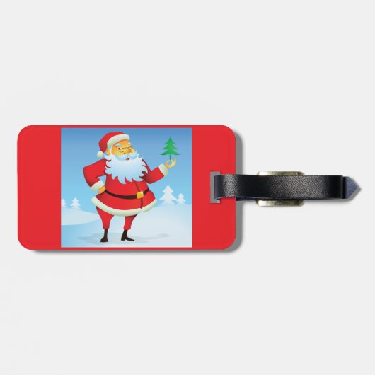 Grappige kerstman met mini kerstboom bagagelabel (Achterkant horizontaal)