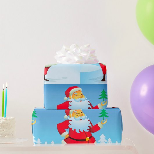 Grappige kerstman met mini kerstboom cadeaupapier