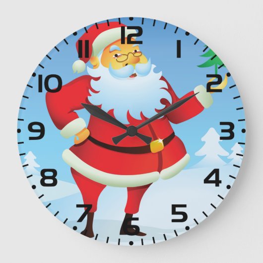 Grappige kerstman met mini kerstboom grote klok (Voorkant)