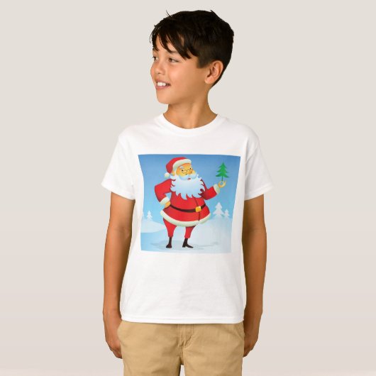 Grappige kerstman met mini kerstboom t-shirt (Voorkant volledig)