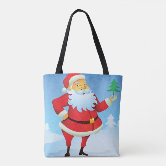Grappige kerstman met mini kerstboom tote bag (Achterkant)