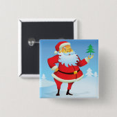 Grappige kerstman met mini kerstboom vierkante button 5,1 cm (Voorkant /achterkant)