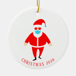 Grappige Kerstman met Mondkapje Gepersonaliseerde Keramisch Ornament