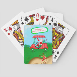 Grappige Kerstman met rendier spelen golf Pokerkaarten