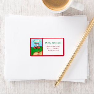 Grappige Kerstman Met Rudolph Die Golf Speelt Kers Etiket